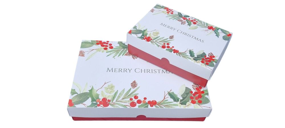 Christmas Holy & Berries Printed 50mm Deep Red Box ( Size to be chosen and 