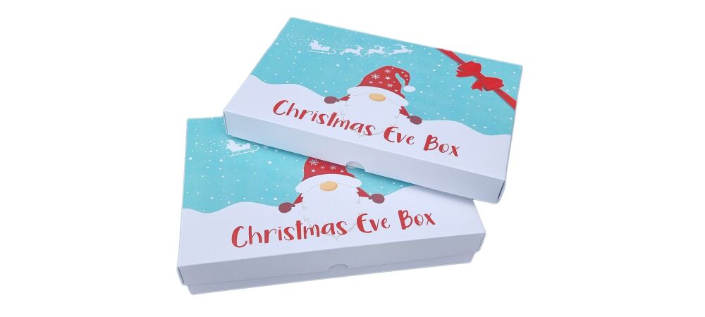 Christmas Eve Gnome Printed Lid with White Base-(Size to be chosen &  price will vary) Pack of 10