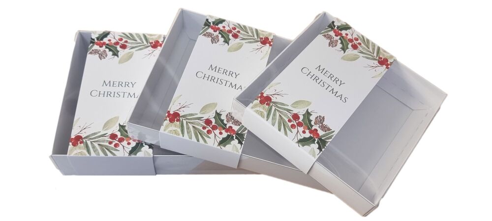 Christmas Holy & Berries Printed Lid with 50mm Deep Red Box ( Size to be ch