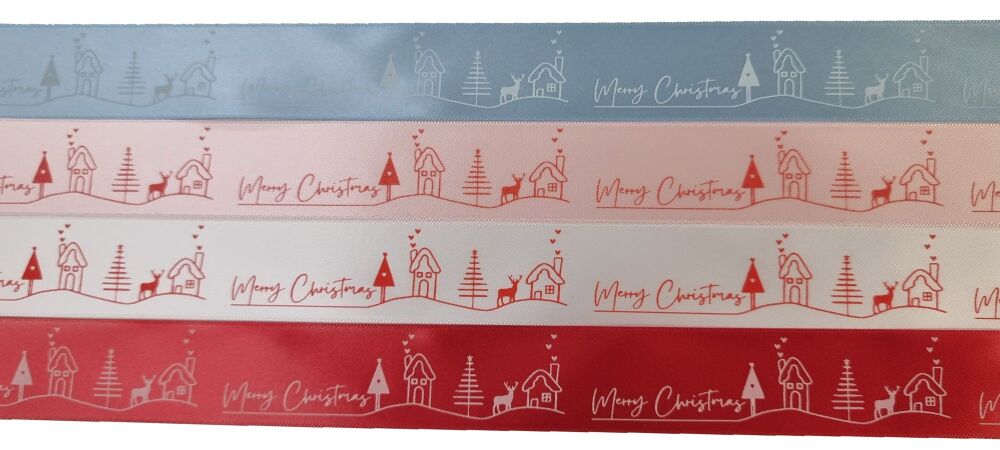 Christmas Scandi Scene  Foiled Satin Ribbon (Colours to be chosen)  -  5 Metres  x 25mm Wide