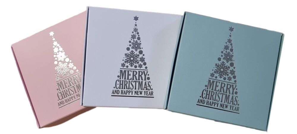 Christmas Tree Tamper Proof Single Cookie Box , Silver Foil (Colour to be chosen) - 100mm x 100mm x 20mm - Pack of 10