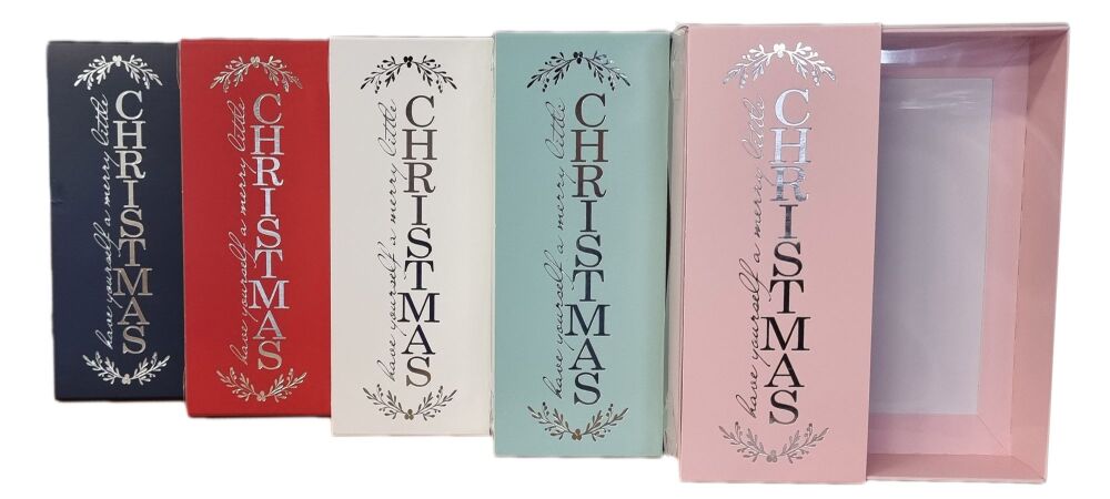 Christmas Banner Large Square Cookie Box With Clear Lid and Foiled Belly Ba