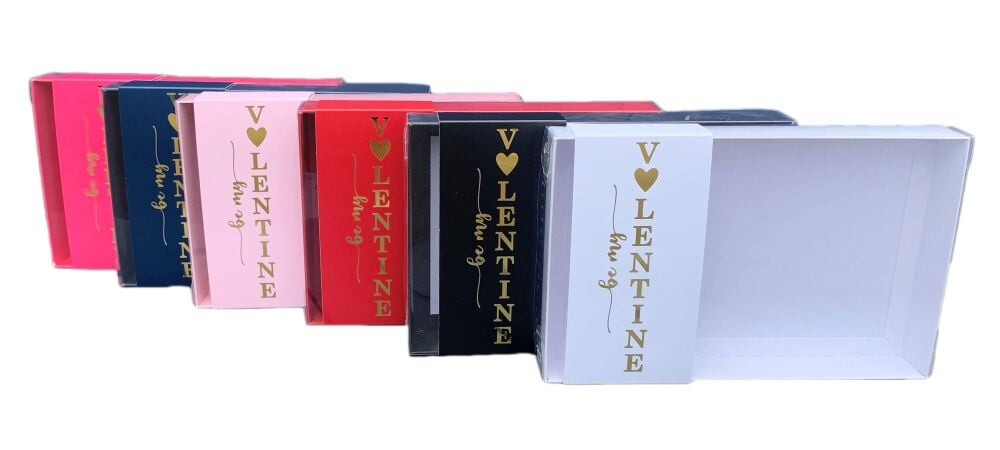 Valentine's Presentation Box With "be my Valentine" Gold Foiled Belly Band and Clear Lid - 240mm x 155mm x 30mm - Pack of 10
