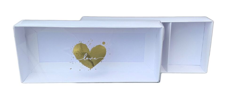 Valentine's White Cakesicle & Geo Heart OR 3pk Cookie/Sweet Box and Gold Foiled " Love Heart" Clear Lid (Style to be chosen)- 175mm x 75mm x 30mm -