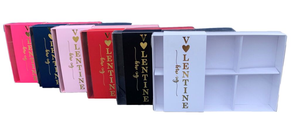 Valentine's 6pk Brownie Box With "be my Valentine" Gold Foiled Belly Band, Clear Lid and Inserts - 240mm x 155mm x 30mm - Pack of 10