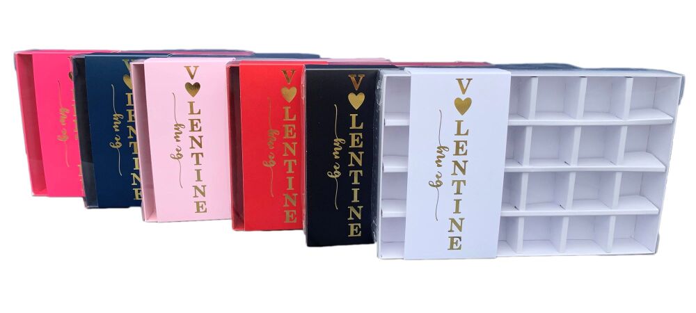 Valentine's 24pk Chocolate Box with "be my Valentine" Gold Foiled Belly Band, Clear Lid and Inserts - 240mm x 155mm x 30mm - Pack of 10