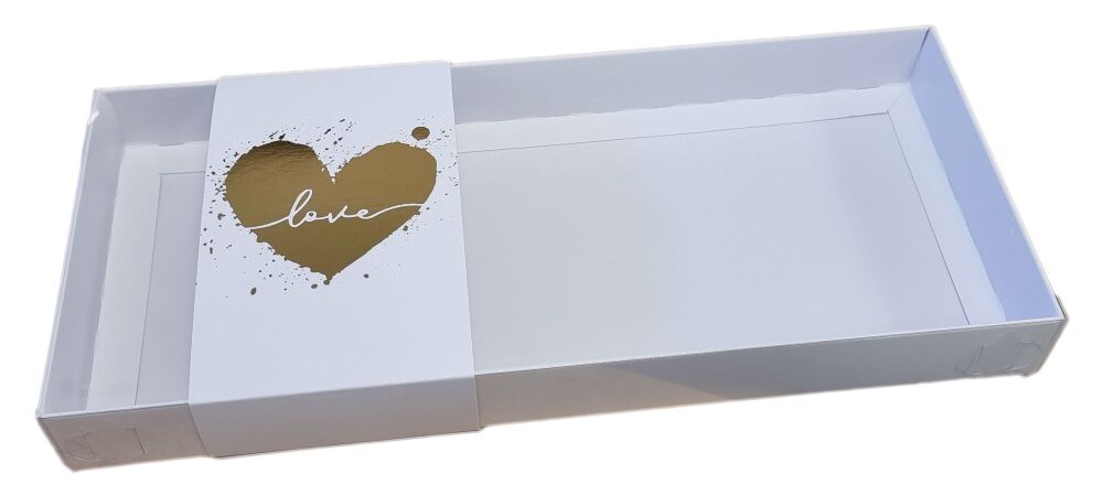 Valentine's White Large Rectangle Biscuit/Cookie Box With  Clear Lid & Gold foiled belly band - 290mm x 130mm x 30mm - Pack of 10
