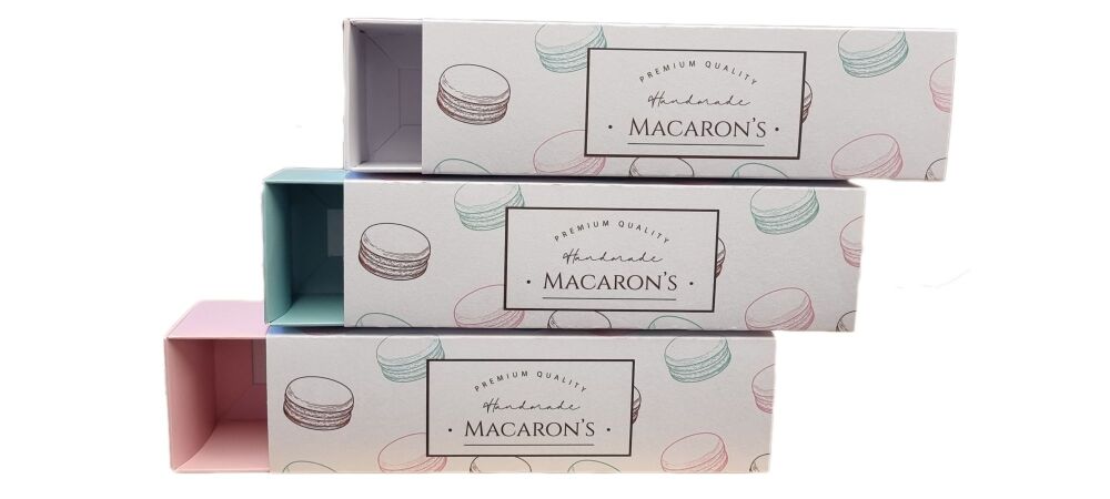 Generic Macaron Print  6pk Non Window Sleeve Macaron Box (Base colour to be chosen) - 185mm x 50mm x 50mm - Pack of 10