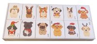 Christmas 12 Day Dog printed Advent Boxes with Outer Clear Lid Box - Single Box Dimension: 46mm x 60mm x 30mm- Pack of 5 sets