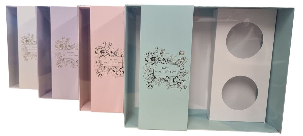 Mother's Day Hamper Boxes With Clear Lid, Grey Foiled Belly Band & 2PK Cupc
