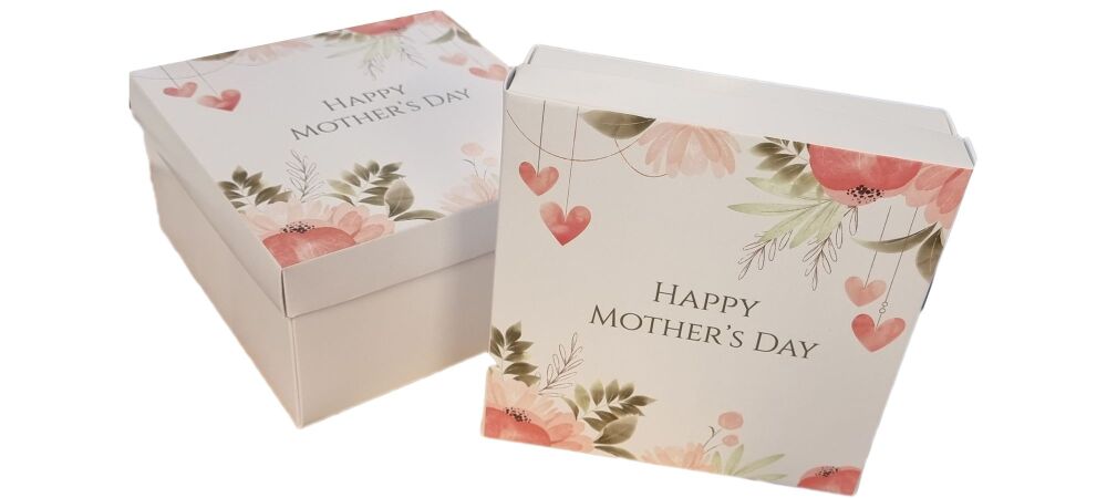 Mother's Day Square Gift Hamper Box With Printed Non Window Lid (50/90mm Deep to be chosen and price will vary) - 155mm x 155mm x 90mm - Pack of 10