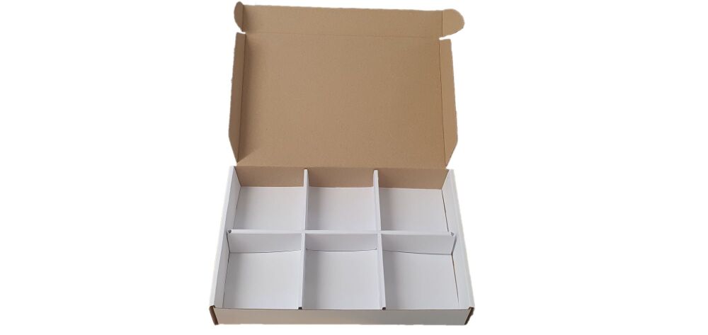 White Deep Postal with 6 Cavity Insert Packaging - 260mm x 185mm x 62mm - Pack of 10