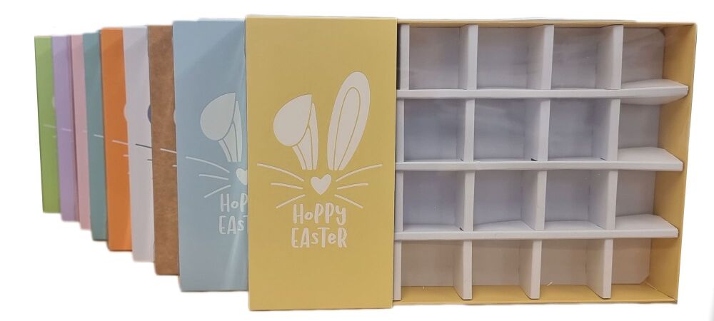 Easter 24pk Chocolate Box with White Foiled Belly Band, Clear Lid and Inser