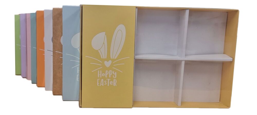 Easter 6pk Brownie Box with White Foiled Belly Band, Clear Lid and Inserts - 240mm x 155mm x 30mm - Pack of 10