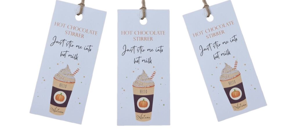 Autumn Chocolate Hot Stirrer Swing Tags (Twine not included)- 80mm x 35mm -