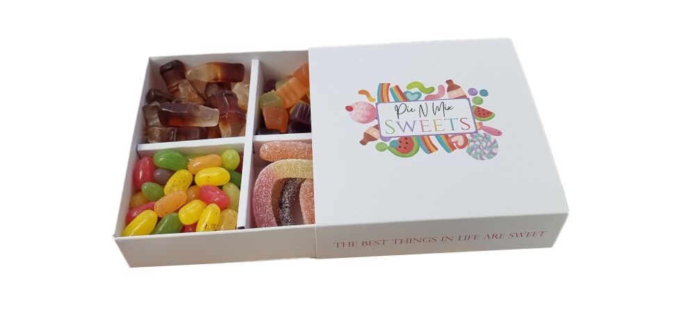 Medium Generic printed Sweet Box With White Base & Cavity Insets - 118mm x 