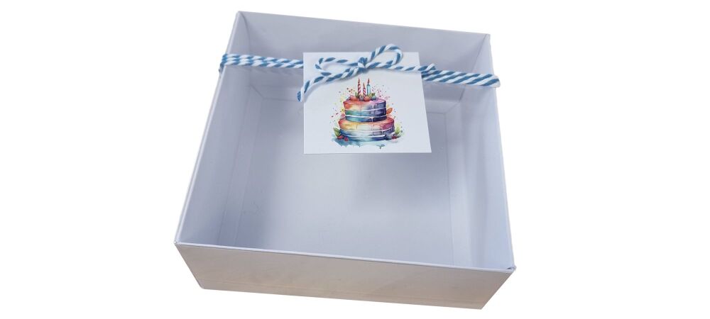 Watercolour Birthday Cake Square Swing Tags (Twine & Box are not included)- 50mm x 50mm - Pack of 10