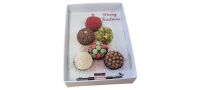 Christmas Tree Printed Insert For 6 Chocolate/Brigadeiros With White Base, Cushion Padding & Clear Lid (Option for base height & price will vary)
