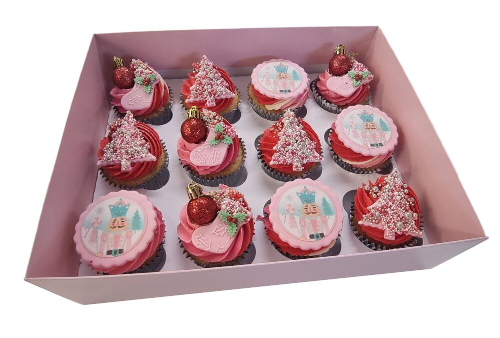 Pink Luxury 12pk Cupcake Box With Clear Lid & Insert - 315mm x 250mm x 90 m