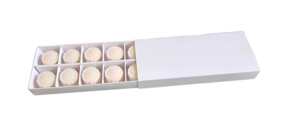 White 10pk Wax Melt Box with Sleeve & Insert- 160mm x 70mm x 20mm - Pack of 10