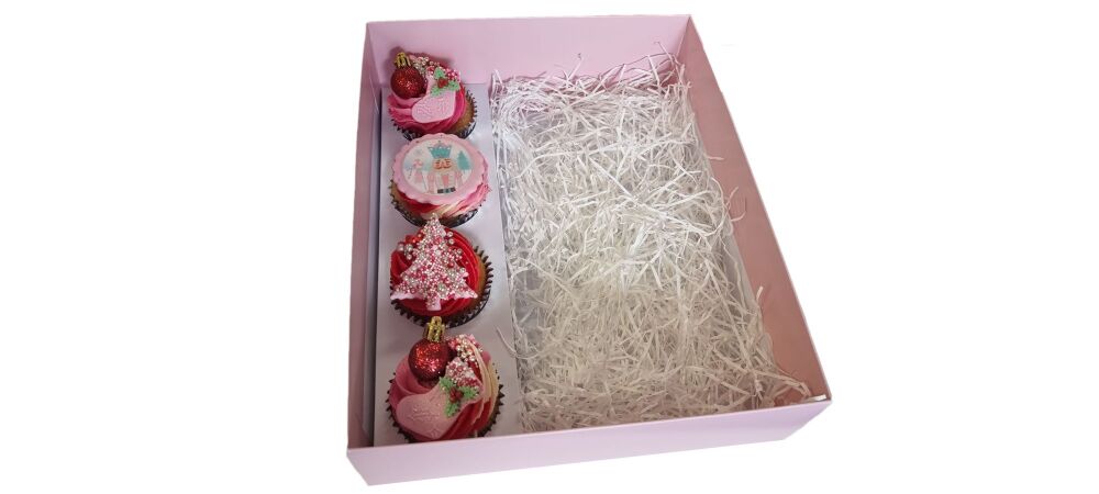 Large Hamper Box with Clear Lid & Insert for 4 Cupcakes - Colour to be chos