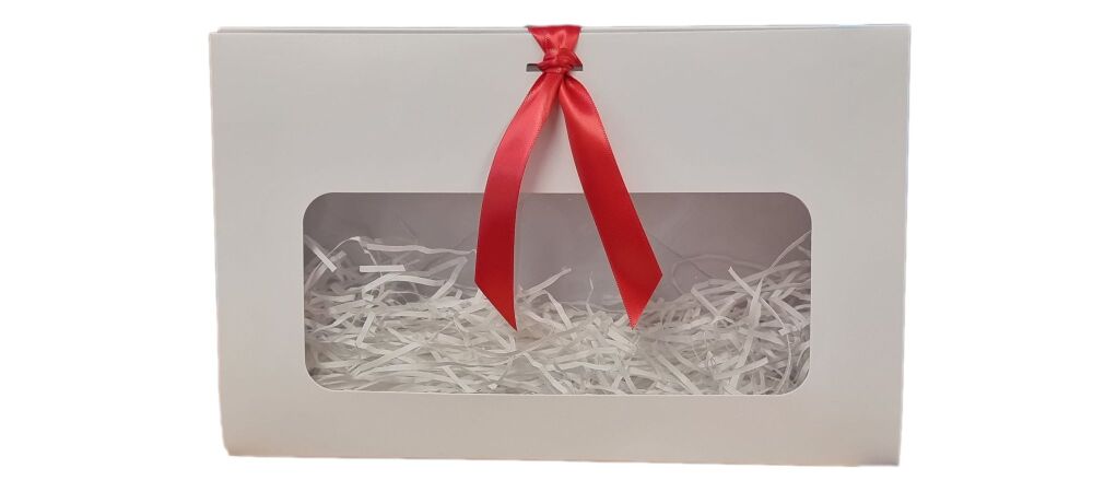 White Clutch Handbag Box with Clear Window & Ribbon ( Ribbon colour to be chosen) - 220mm x 140mm x 65mm - Pack of 10
