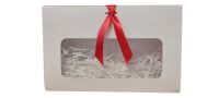 White Clutch Handbag Box with Clear Window & Red Ribbon - 220mm x 140mm x 65mm - Pack of 10