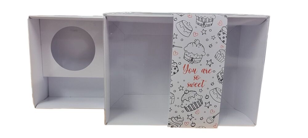 70mm Deep C6 Box with Clear Lid & Printed Belly Band  ( Insert to be chosen )- 165mm x 115mm x 70mm- Pack of 10