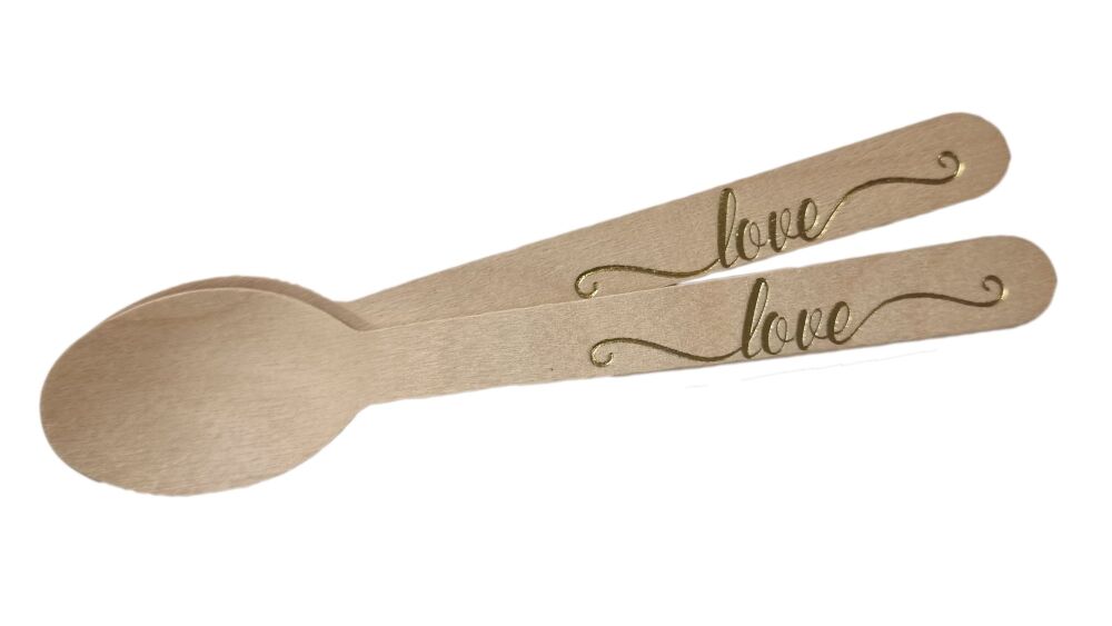 "Love"  Gold Foiled Wooden Spoon - 166mm -  Pack of 10