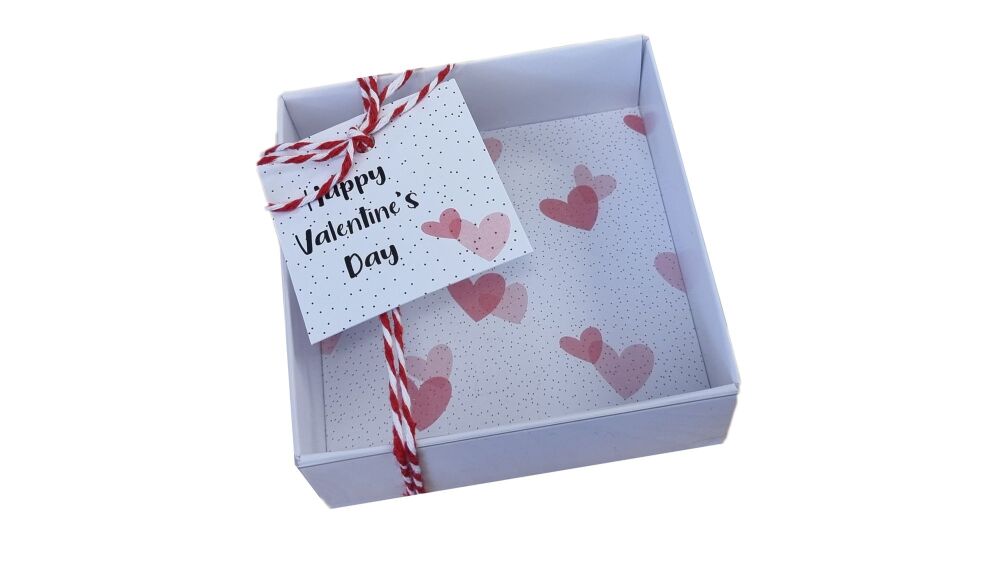 Valentine's Small Square Biscuit Box With Clear Lid printed Insert & Tag  -