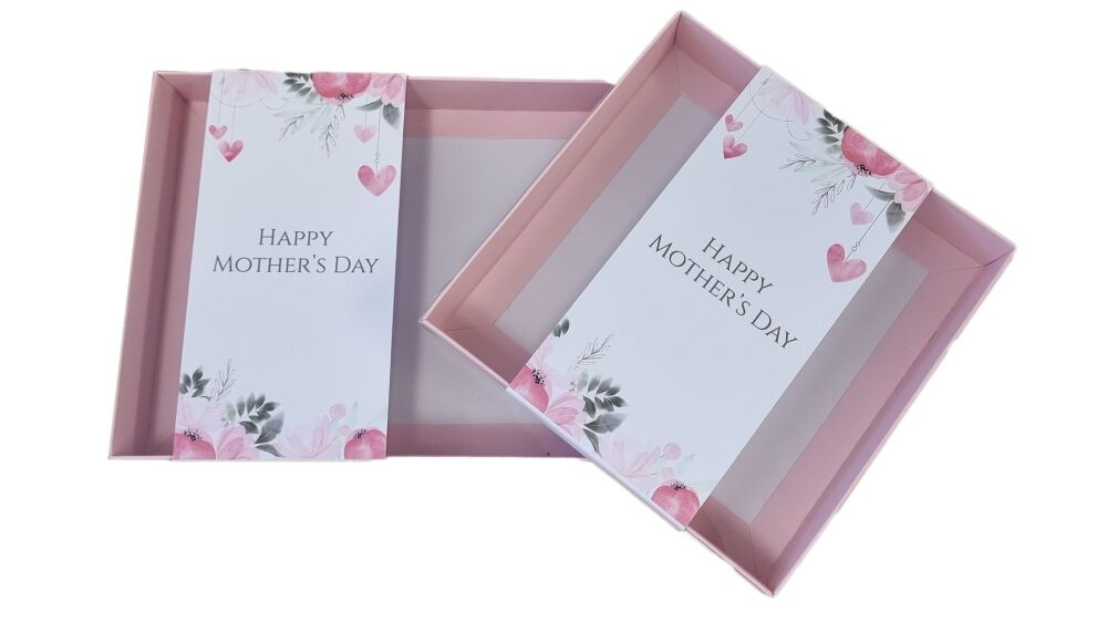 Pink Mother's Day Cookie Box with Printed Belly Band & Clear Lid (Size Of Box To Be Chosen) -240mm x 155mm x 30mm / 155mm x 155mm x 30mm Pack of 10