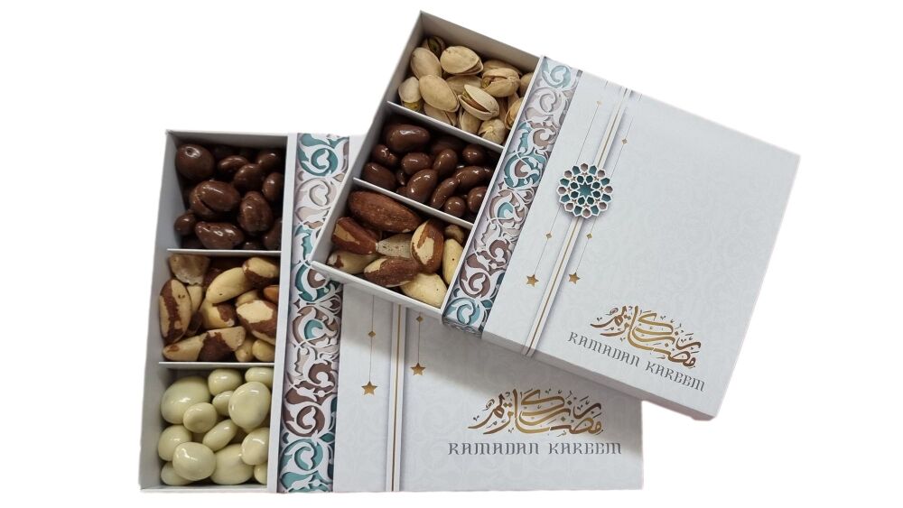 Ramadan Square 3pk Square Cavity Row Box with insert & Printed Full Sleeve (Size to be chosen & price will vary) - 118mm x 118mm x 30mm /155mm x 155mm
