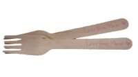 "Love You Mum"  Pink Foiled Wooden Fork or Spoon (Style to be chosen) - 166mm -  Pack of 10