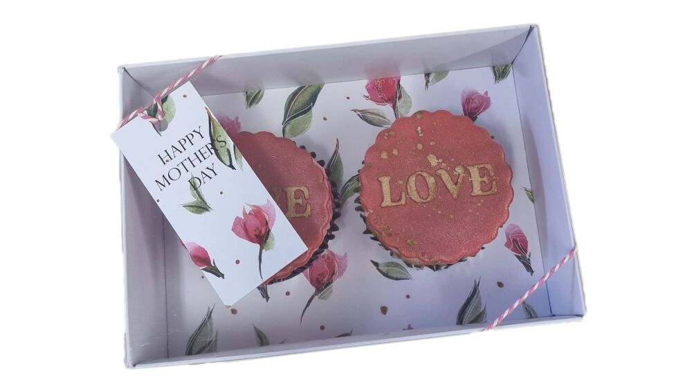 Mother's Day 70mm Deep 2pk Cupcake Box with Clear Lid, Printed Insert & Tag
