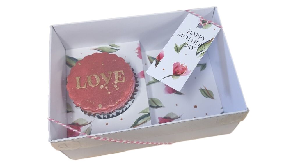 Mother's Day 70mm Deep Single Cupcake Box with Clear Lid, Printed Insert & 