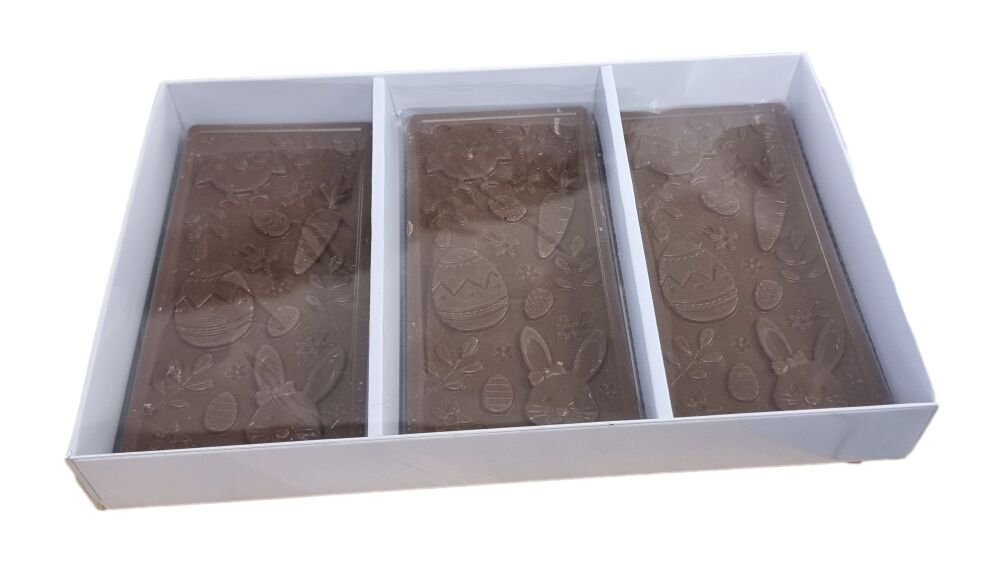 White Chocolate Slab Box with 3 Cavity  Insert  & Clear Lid - 240mm x 155mm x 30mm -  Pack of 10