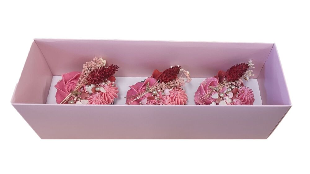 Pink 90mm Deep 3pk Cupcake Box With Clear Lid &  Insert   - 270mm x 80mm x 
