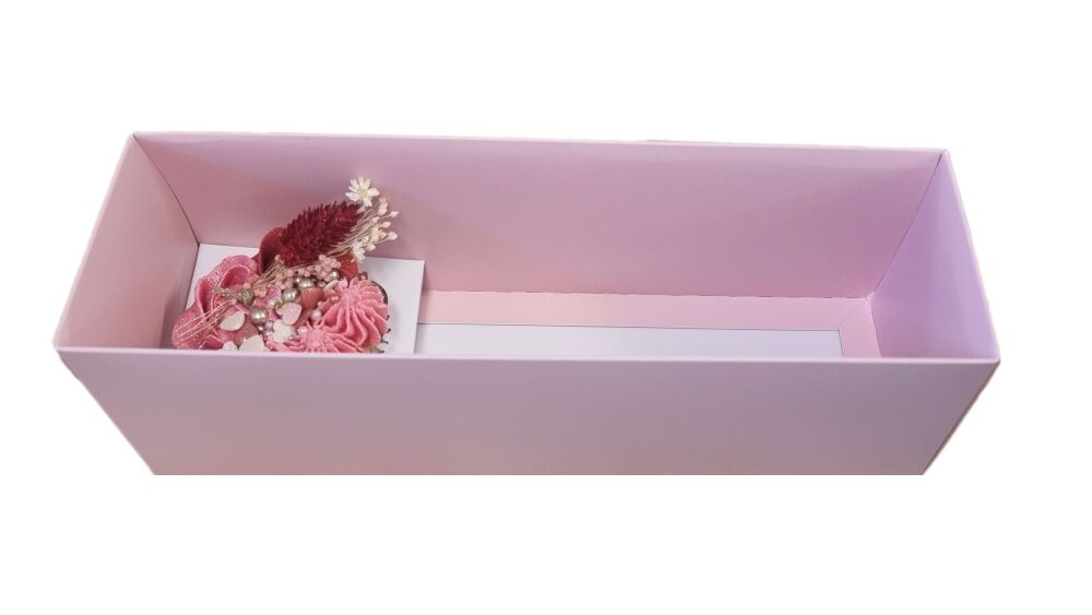 Pink 90mm Deep Long Rectangle Box with Single Cupcake Insert and Clear Lid 