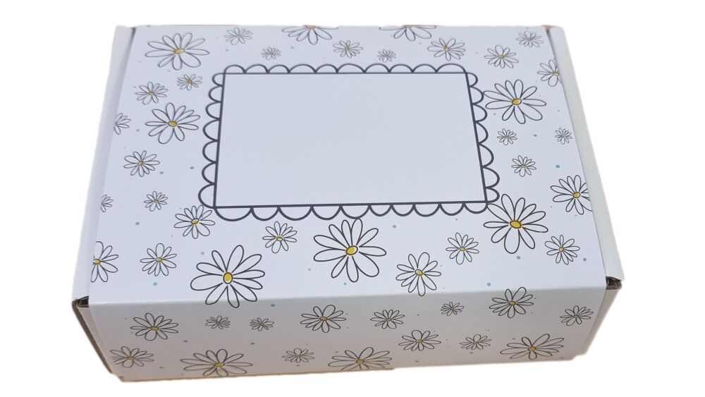 Small White Postal Bow with Printed Daisy Sleeve  - Outer Box Only - 130mm 