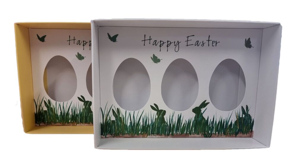 Small Trio Tasting Egg Box With Printed Insert & Clear Lid (Colour to be chosen) - Box dimensions: 165mm x 115mm x 50mm Cavity size: 54mm x 38mm - (