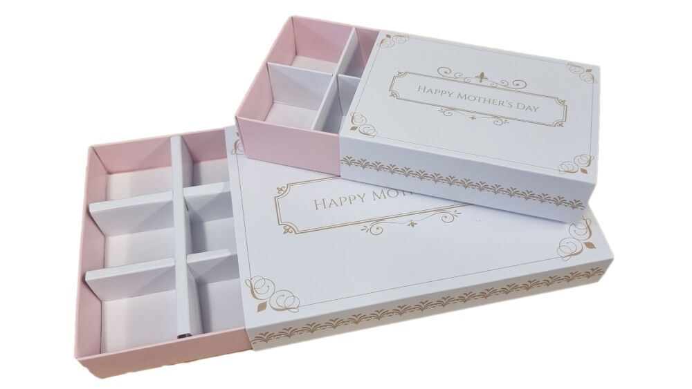 Mother's Day Boutique Range - 6pk/12pk Chocolate Box with Printed Full Sleeve & Pink Base (Style to be chosen & price will vary) Pk of 10