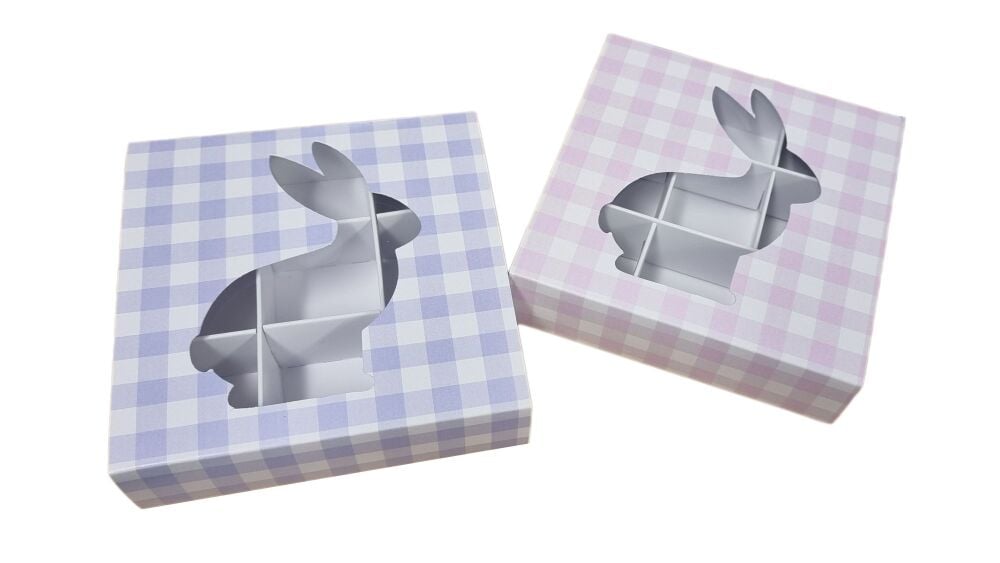 Easter 9pk Chocolate Box With Clear Lid, Printed Gingham Aperture Sleeve & Insert-( Colour to be chosen) 118mm x 118mm x 30mm - Pack of 10