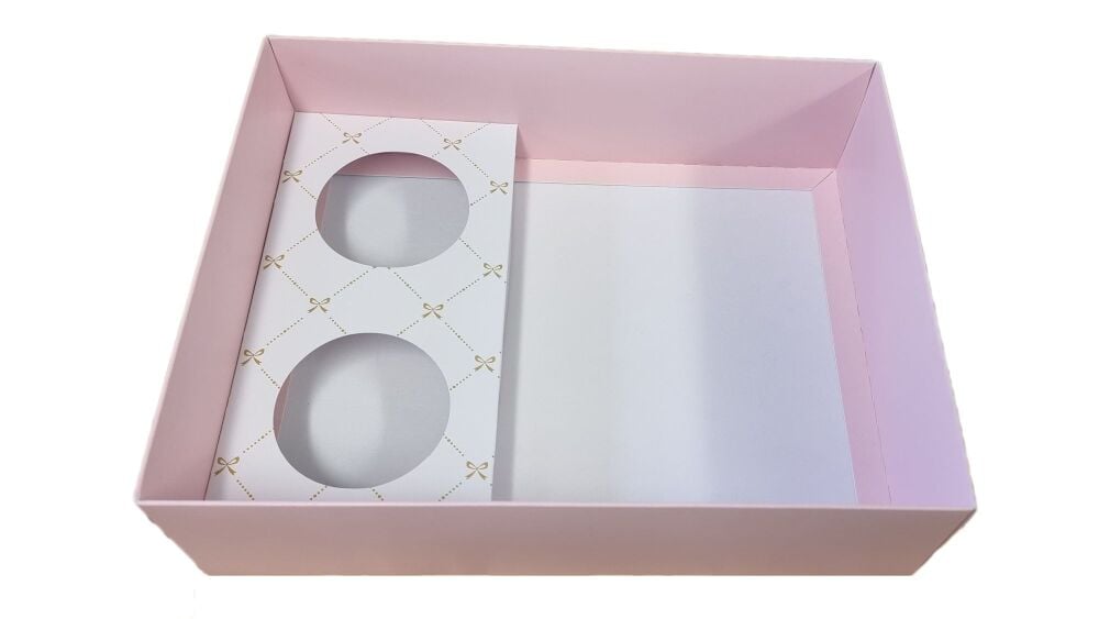 Pink Boutique Hamper Box With Clear Lid  & 2pk Cupcake Insert - 250mm x 195mm x 70mm - Pack of 10