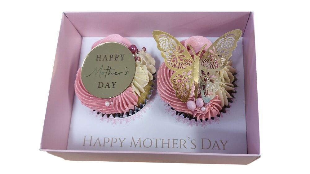Mother's Day Boutique Range 70mm Deep 2pk Cupcake Box with Clear Lid & Prin