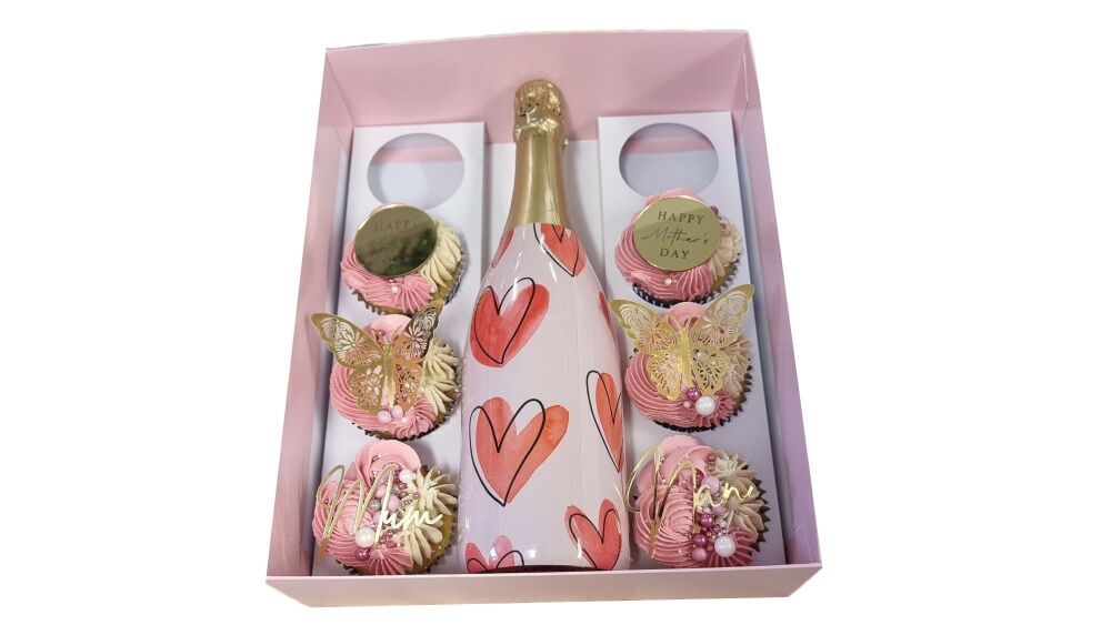 8pk Cupcake & Large Bottle  Box with insert and Clear Lid (Colour to be chosen)  - 315mm x 250mm x 90 mm - Pack of 10