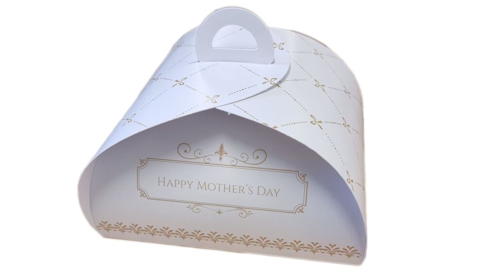White Small Mother's Day Print Patisserie Box -154mm x 95mm x 70 mm - Pack 