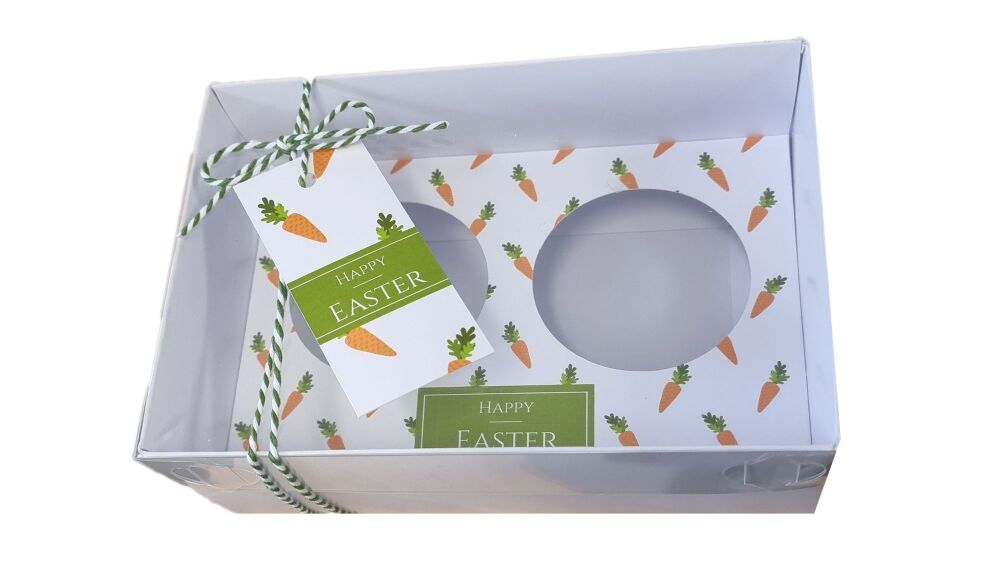 Easter 70mm Deep 2pk Cupcake Box with Clear Lid, Printed Insert & Tag (Twine not included) - 165mm x 115mm x 70mm- Pack of 10
