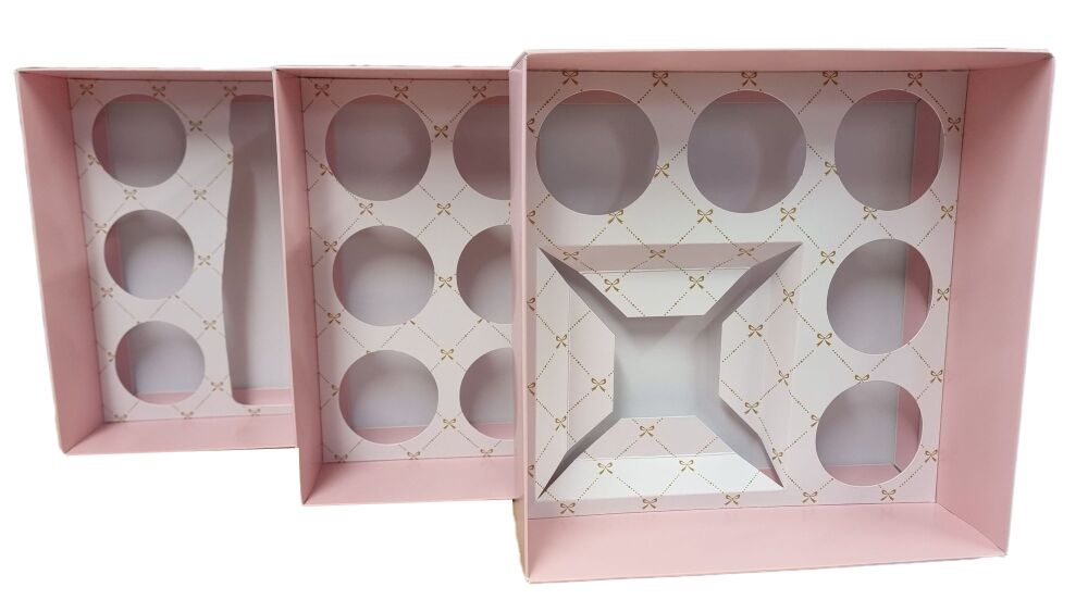 Pink Boutique Square Bento Boxes with Printed Insert and Clear Lid (Insert 