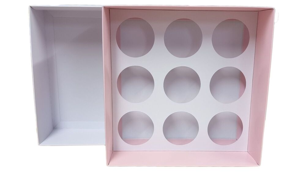 Luxury 9pk Cupcake Box With Clear Lid and Insert- 230mm x 230mm x 90mm - Pa