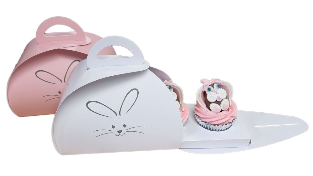 Easter Patisserie Box With Grey Foil Bunny & 2pk Cupcake Insert -180mm x 90
